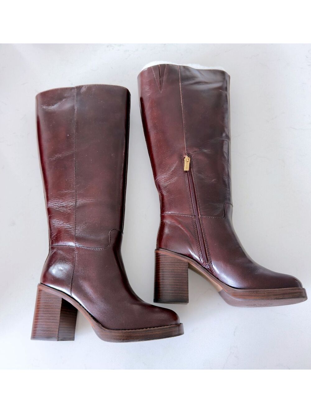 Vince Camuto Gibi Dark Mochany Wide Calf High Heel Boots Women Size 8